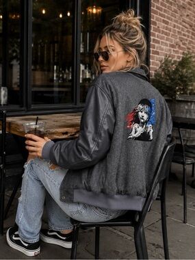 Vintage Les Miserables Varsity Jacket XL Gray Wool Leather